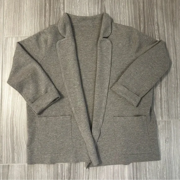J Crew Re-Imagined Cotton Wool Blend Open Cardigan sweater Blazer L/XL Pockets - Picture 4 of 7